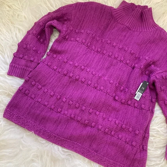NIC + ZOE PLUS ADORE A BALL TEXTURED PULLOVER MOCK TURTLENECK SWEATER